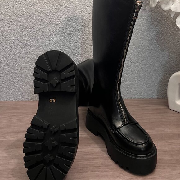  Steve Madden RINZA Mid-Calf Boots Size 8.5 Black Leather Center Zipper (New, No - Picture 5 of 8